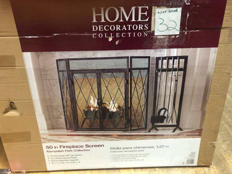 lot 32 image: Home Decorators Collection Kempston Park Oil Rubbed Bronze 3-Panel 50 in. Fireplace Screen with Doors