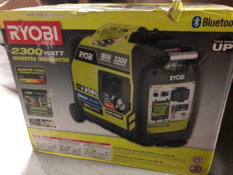lot 163 image: Ryobi Bluetooth 2,300 Starting Watt Super Quiet Gasoline Powered Digital Inverter Generator not used