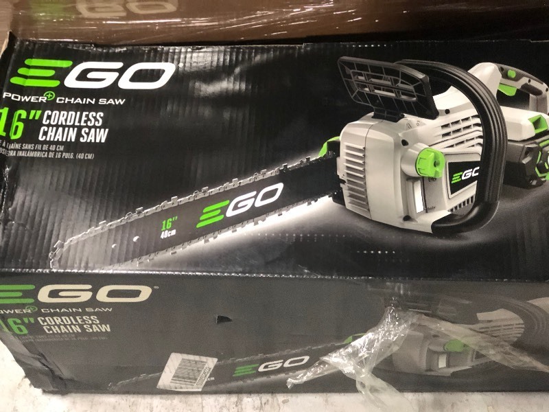 lot 161 image: Ego 16 in. 56-Volt Lithium ion Cordless Chainsaw with 5.0Ah Battery and Charger Included  not used