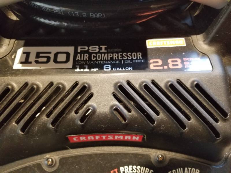 lot 21 image: Craftsman 6 Gallon 1.1 HP Oil-Free Pancake Compressor