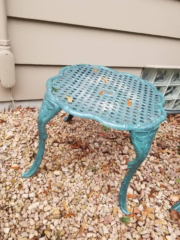 lot 67 image: Rustic Iron Garden Bench with Sidetable