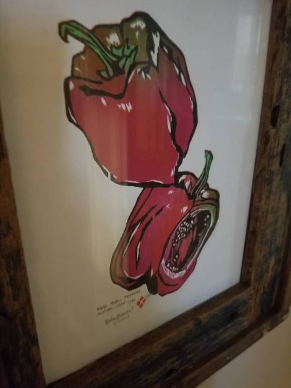 lot 68 image: Signed Betsy Bowen Print - Red Bell Peppers Actual Size