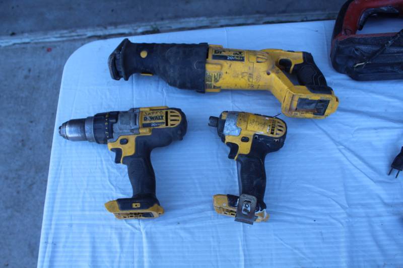 lot 243 image: Lot of (3) DeWalt DCD985 12in. 20VDC DrillDriverHammerdrill, DCF885 14in. 20VDC Impact Driver, DCS380 20VDC Reciprocating Saw