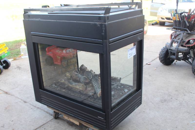 lot 210 image: Heat & Glo 3-Side Surround Fireplace with Brick Back Wall, Fire Logs