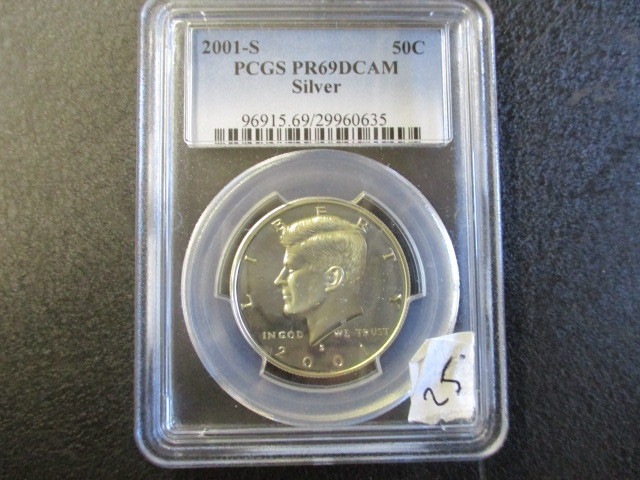 lot 25 image: 2001-S PCGS PR69 DCAM Silver John F Kennedy Half Dollar