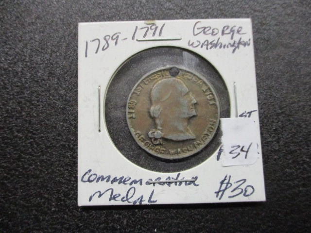 lot 34 image: 1789-1791 George Washington Commemorative Medal- Holed
