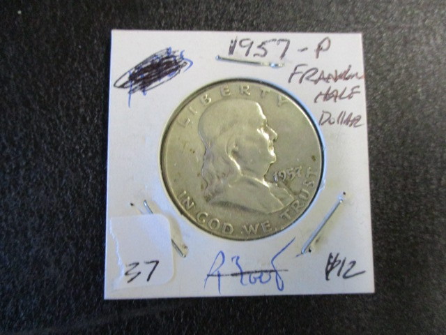 lot 37 image: 1957 Franklin Half Dollar- 90% Silver