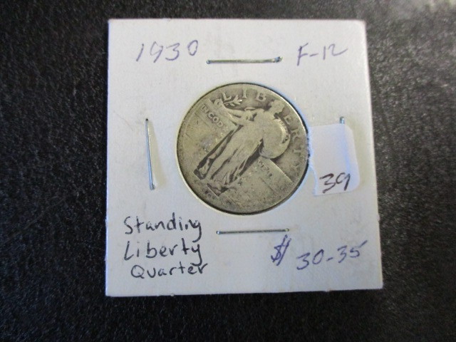 lot 39 image: 1930 F-12 Silver Standing Liberty Quarter- 90% Silver