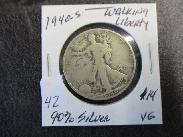 lot 42 image: 1940-S VG Walking Liberty Half Dollar