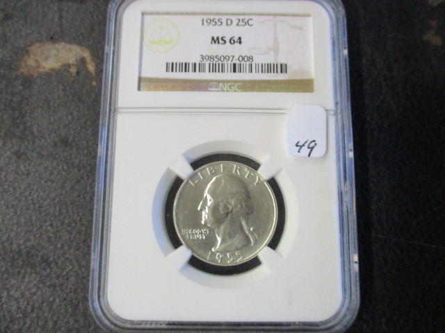 lot 49 image: 1955D NGC MS64 Silver Washington Quarter