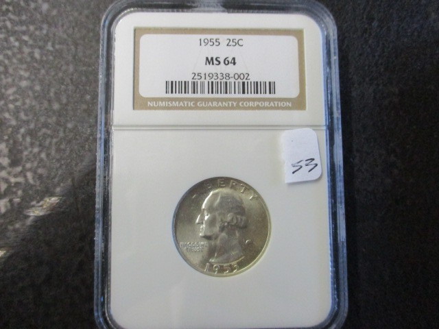 lot 53 image: 1955 NGC MS64 Silver Washington Quarter