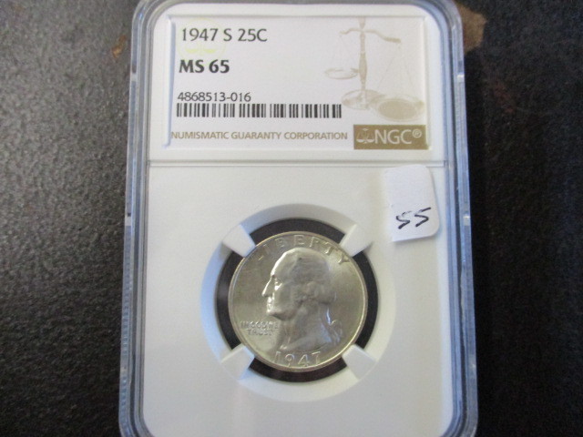 lot 55 image: 1947S NGC MS65 Silver Washington Quarter
