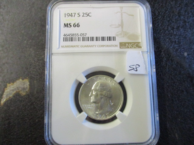 lot 58 image: 1947S NGC MS66 Silver Washington Quarter