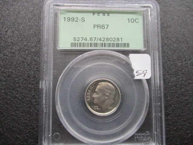 lot 59 image: 1992-S PCGS PR67 Silver Roosevelt Dime