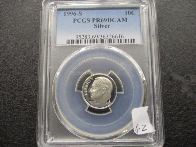 lot 62 image: 1996-S PCGS PR69 DCAM Silver Roosevelt Dime