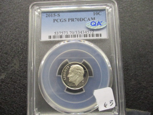 lot 63 image: 2015-S PCGS PR70 DCAM Silver Roosevelt Dime- Perfect Condition