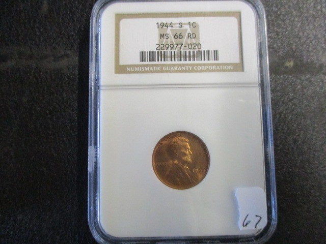 lot 67 image: 1944-S MGC MS66 RD Lincoln Cent- Hard to find in Red Color
