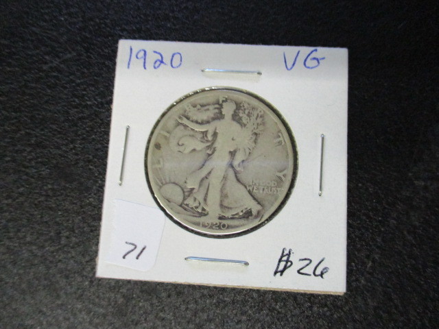 lot 71 image: 1920 VG Walking Liberty Half Dollar- 90% Silver