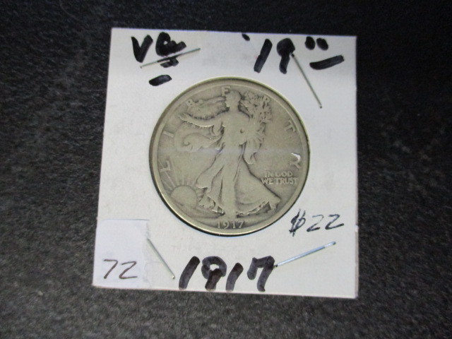 lot 72 image: 1917 VG Walking Liberty Half Dollar- 90% Silver