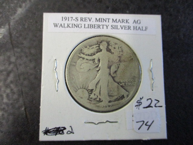 lot 74 image: 1917-S Reverse Mint Walking Liberty Half Dollar - 90% Silver