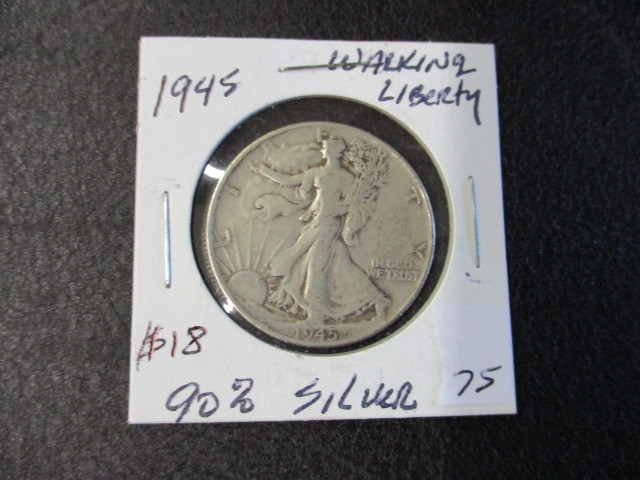 lot 75 image: 1945 F-12 Walking Liberty Half Dollar- 90% Silver