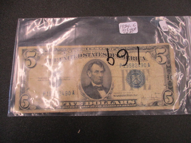 lot 86 image: Series of 1934 C $5 Silver Certificate
