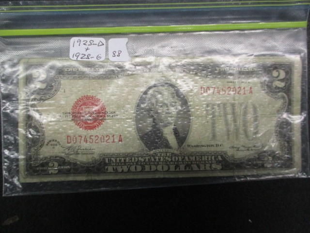 lot 88 image: Lot of (2) Series of 1928 D&G $2 Red Seal  United States Notes