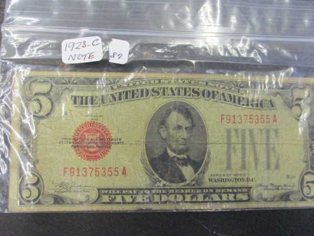 lot 89 image: Series of 1928 C $5  Red Seal United States Note