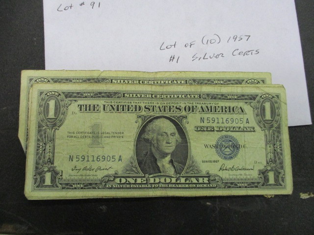 lot 91 image: Lot of (10) 1957 $1 Silver Certificates