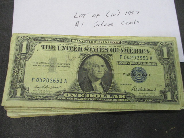 lot 92 image: Lot of (10) 1957 $1 Silver Certificates