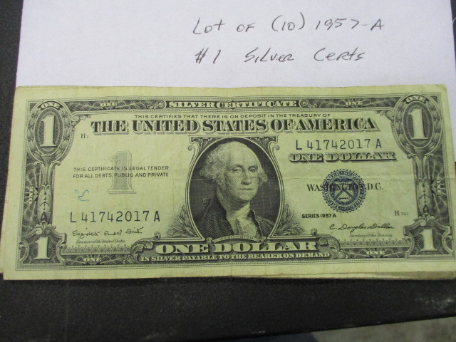 lot 93 image: Lot of (10) 1957-A $1 Silver Certificates