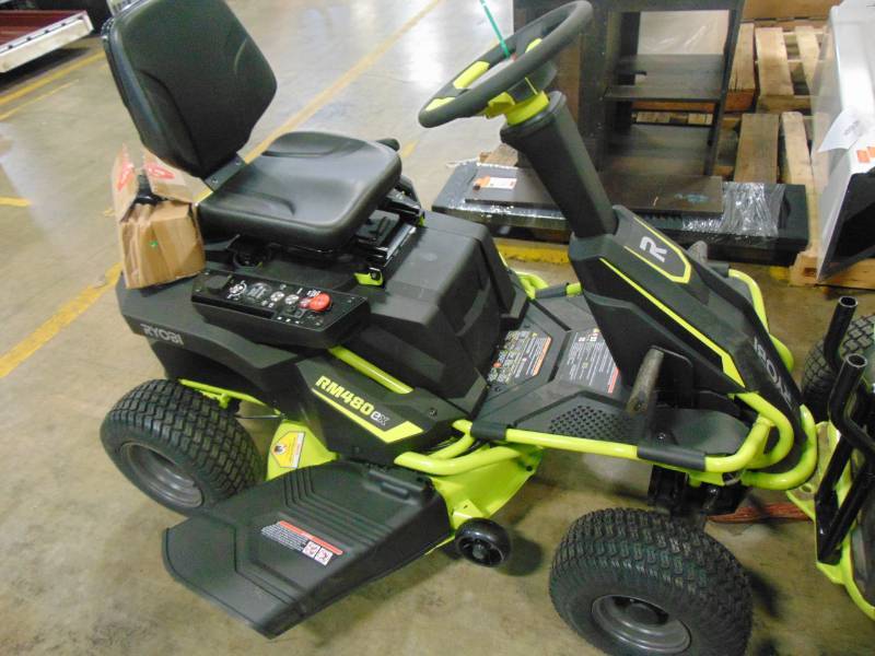 lot 14 image: Ryobi 38 in. 100 Ah Battery Electric Rear Engine Riding Lawn Mower RY48111 - Missing Charger