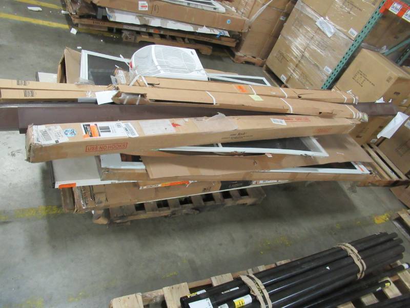 lot 186 image: MIXED WHOLESALE PALLET OF MISCELLANEOUS BUILDING MATERIALS FROM RETAIL STORE REMODEL MIXED WHOLESALE PALLET OF MISCELLANEOUS BUILDING MATERIALS FROM RETAIL STORE REMODEL - DOOR SLABS AND MORE