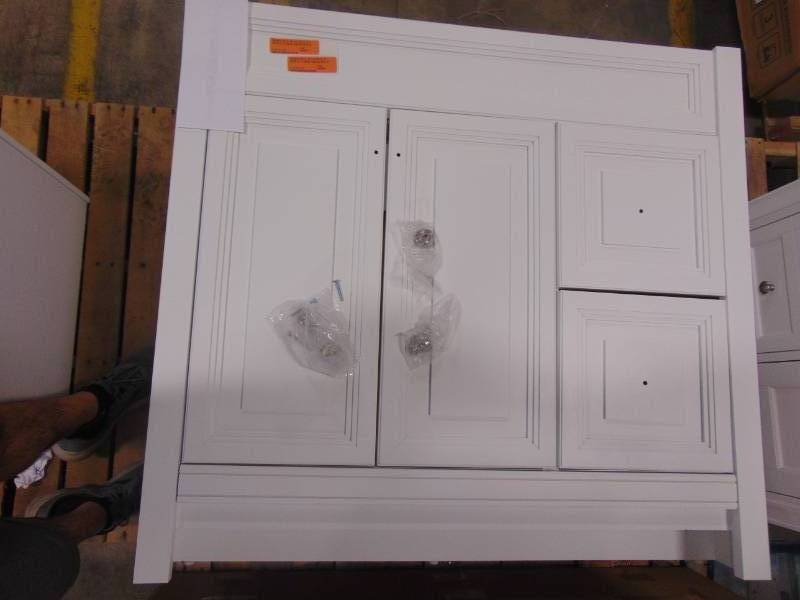 lot 34 image: Home Decorators Collection Brinkhill 36 in. W x 21.65 in. D x 34.25 in. H Vanity Cabinet Only in White BH36-WH