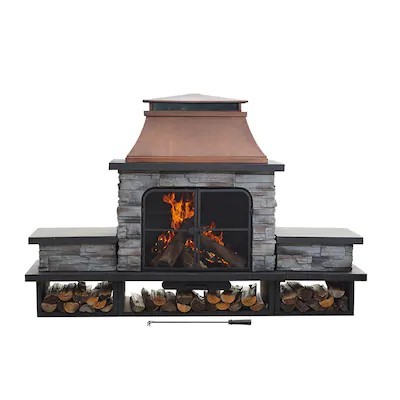 lot 215 image: Sunjoy Black Steel Outdoor Wood-Burning Fireplace L-OF083PST-2 - Dented Cap Frame (See Photo)