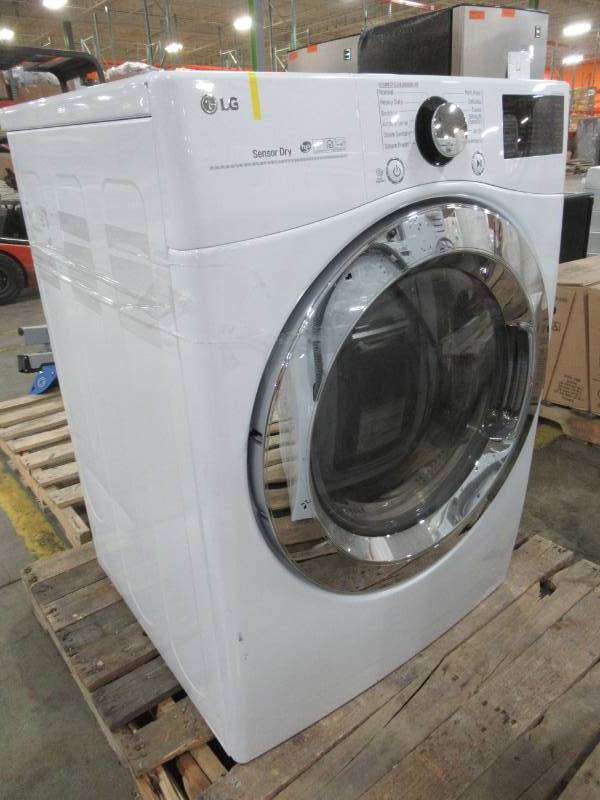 lot 204 image: Slightly Used LG 7.4 cu.ft. Ultra Large Capacity Electric Dryer with Sensor Dry, Turbo Steam and Wi-Fi Connectivity in White - NOT TESTED (Dryer must be hardwired).