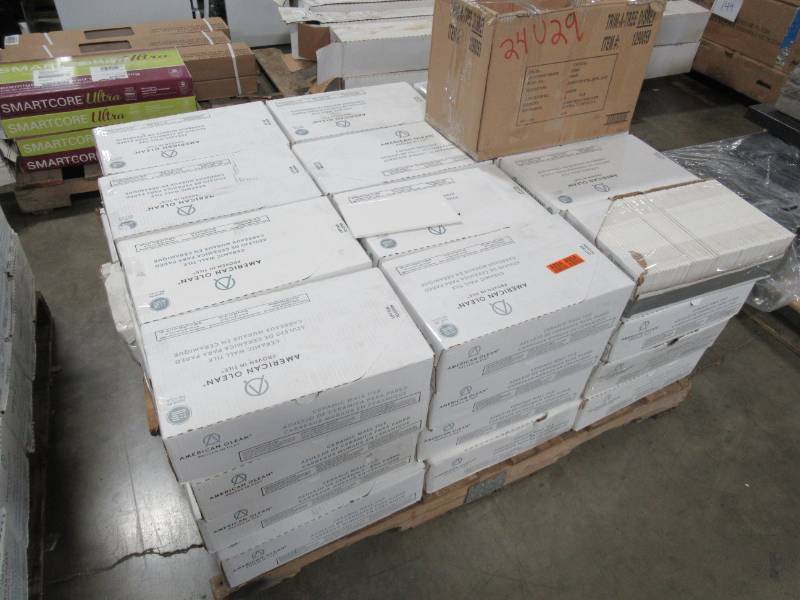 lot 213 image: American Olean Starting Line Gloss White 4-in x 8-in Ceramic Subway Tile SL1048MODHC1P2 Approximately 48 Cases (50 PiecesCase, 12.5 Sq FtCase).