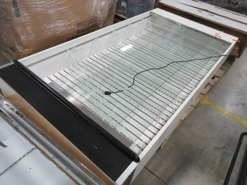 lot 261 image: TALL LIGHTED RETAIL DISPLAY CABINET With Interior Slat Wall and Wire Shelving, Double Glass Doors (No Lock) - Some scratches and chips. In nice condition.