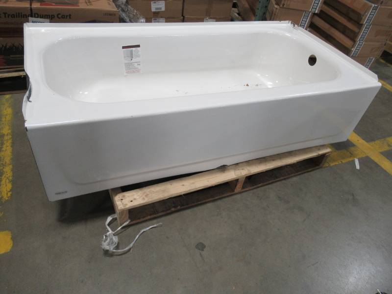 lot 298 image: Briggs Pendant 60-in White Porcelain Enameled Steel Rectangular Left-Hand Drain 255880 - Scratch and Dent.