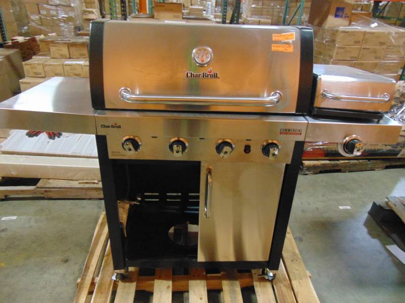 lot 100 image: Char-Broil Commercial TRU-Infrared StainlessBlack 4-Burner Liquid Propane Gas Grill with 1 Side Burner 463242716