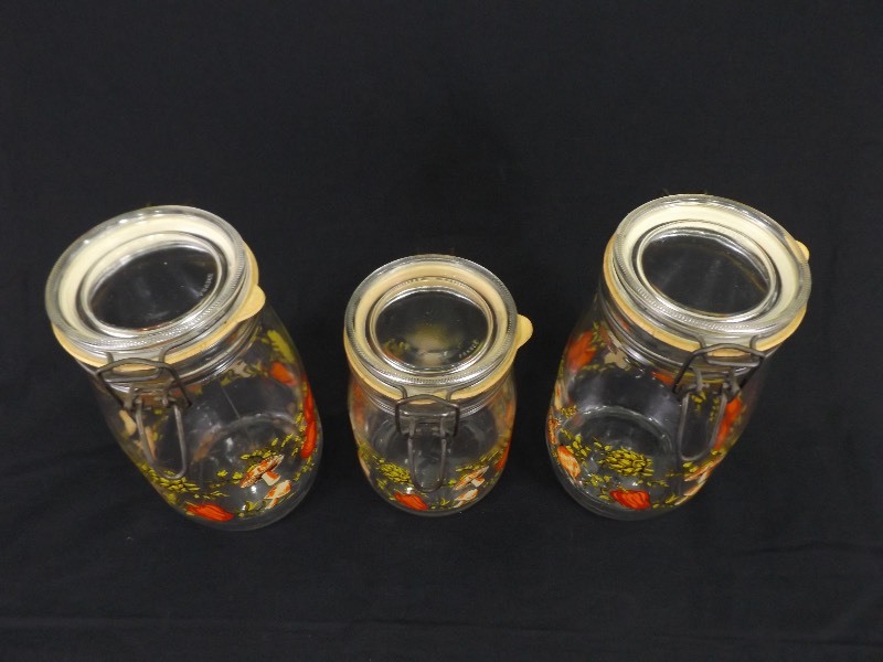 lot 40 image: 3 Large Mid Century Clamping Sealing Mushroom Jars