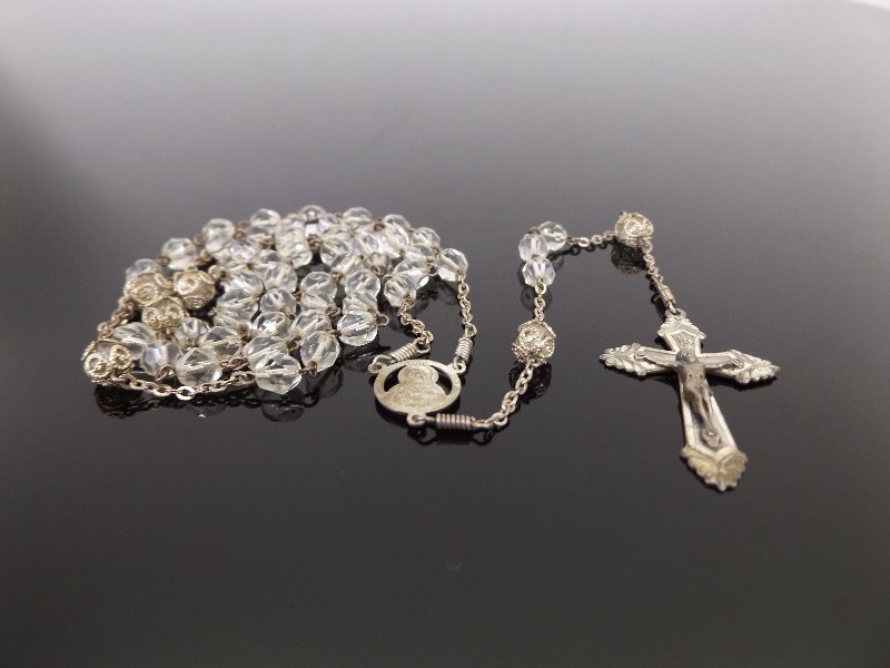lot 61 image: Large .925 Sterling Silver Crystal Rosary