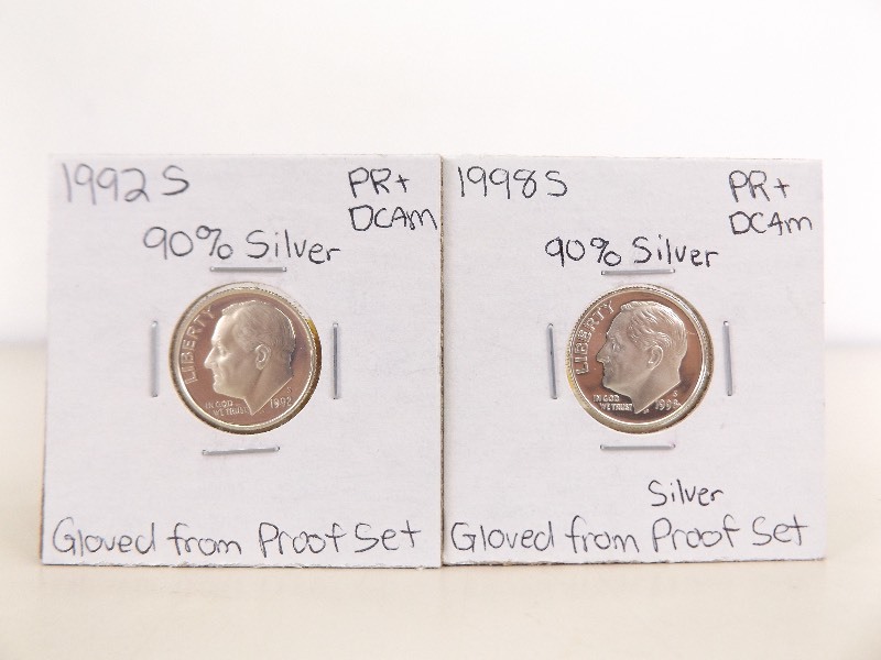 lot 85 image: 1992-S and 1998-S High Grade Proof&nbsp90% Silver Rosevelt Dimes