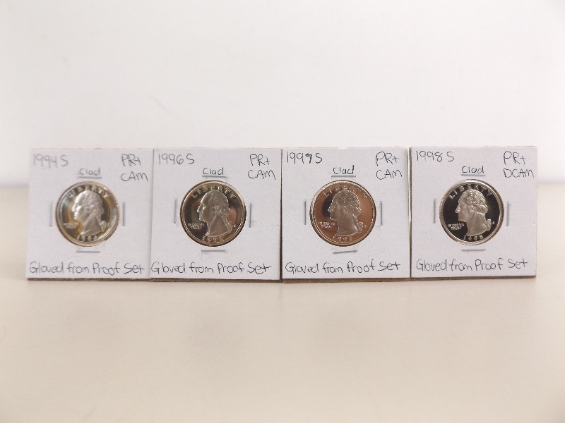 lot 87 image: 1994-S, 1996-S,1997-S and 1998-S High Grade Proof Washington Quarters
