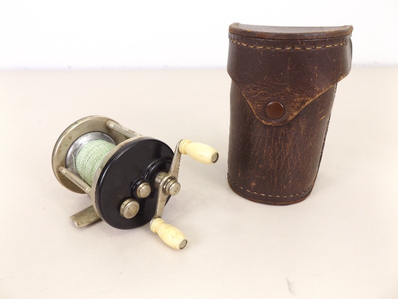 lot 93 image: Vintage J.A. Coxe Fishing Reel in Original Leather Case