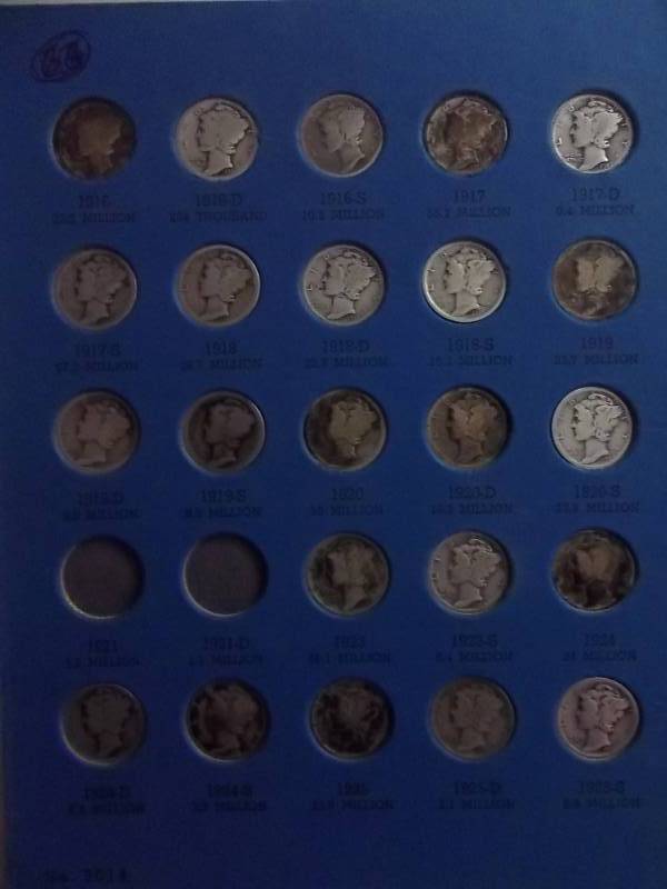 Nearly Complete Set Of Mercury Dimes 1916-1945 In Whitman Album