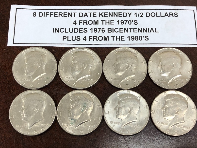 Lot Of (8) Kennedy Half Dollars