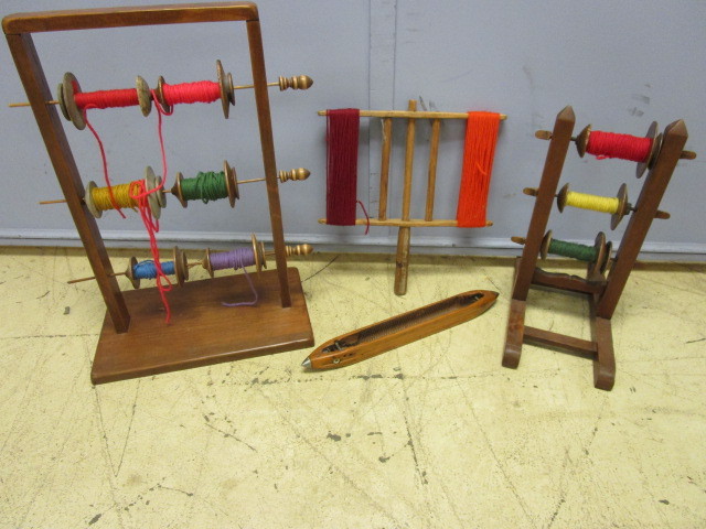 lot 713 image: VINTAGE YARN REELS WITH WOODEN SPOOLS