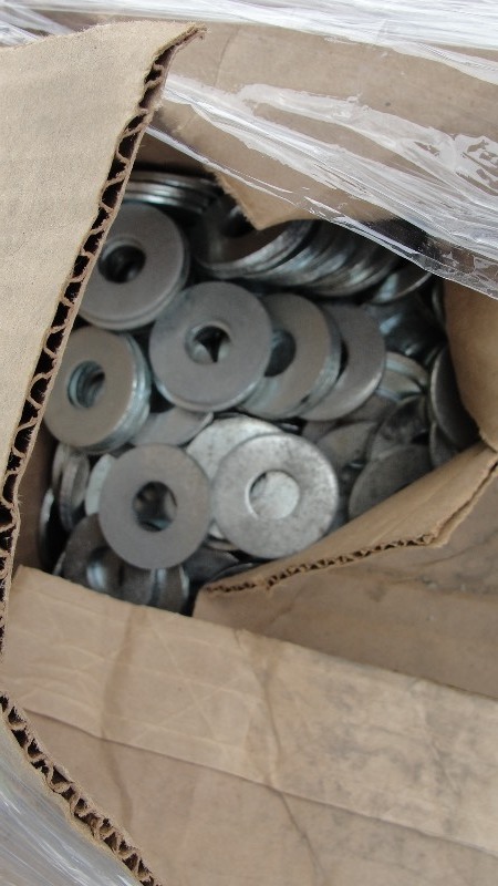 EST. 22 BOXES 58 ZINC FLAT WASHERS   1- BOX U-BOLTS