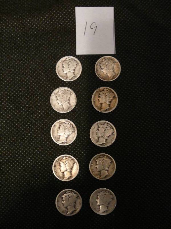 lot 19 image: 10 - Mercury Dimes